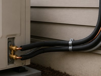Refrigerant line set entering the wall